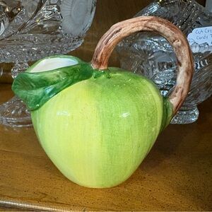 Vintage Italian Capodimonte Handmade Hand Painted Ceramic Green Apple Pitcher